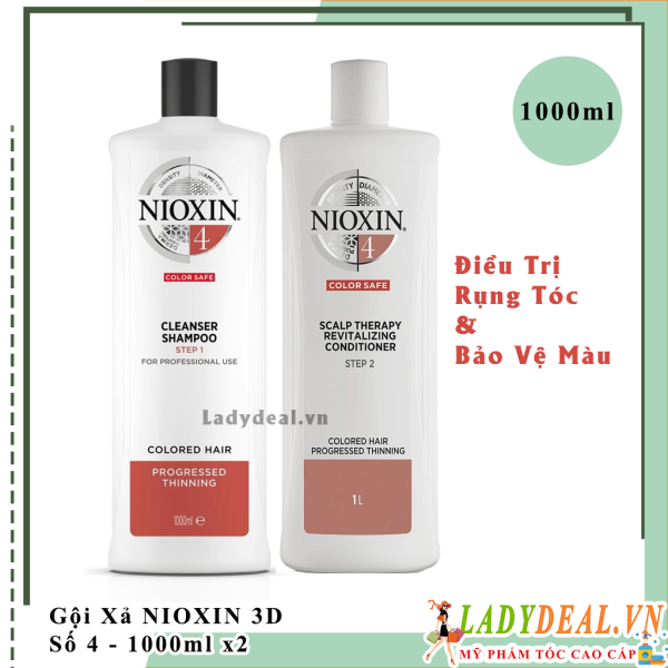 Cặp Gội Xả Chống Rụng Kích Thích Mọc Tóc Nioxin Số 4 - 1000ml X2