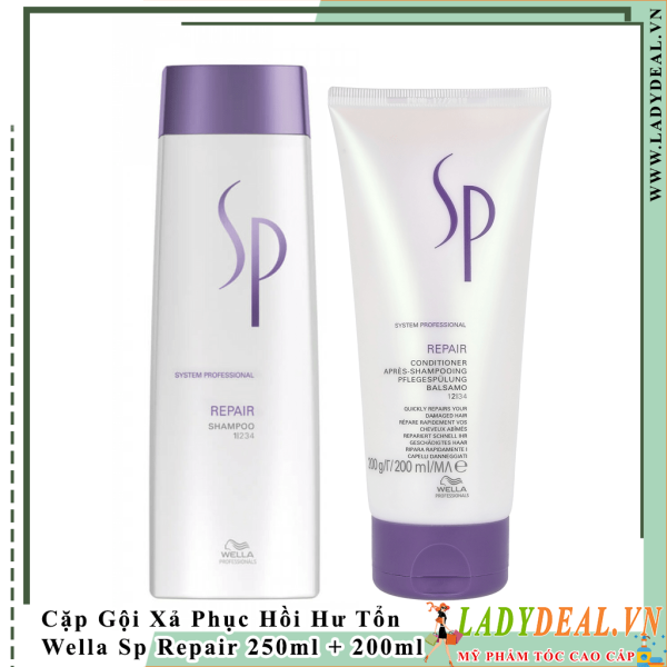 Cặp Gội Xả Phục Hồi Tóc Hư Tổn Wella Sp Repair 250ml - 200ml