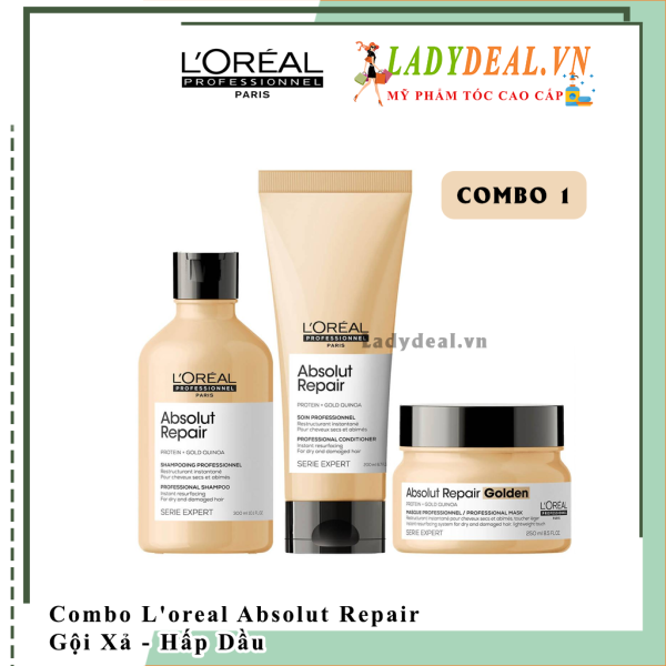 Combo Gội Xả Hấp Dầu L'oreal Absolut Repair Size Nhỏ-Combo 1