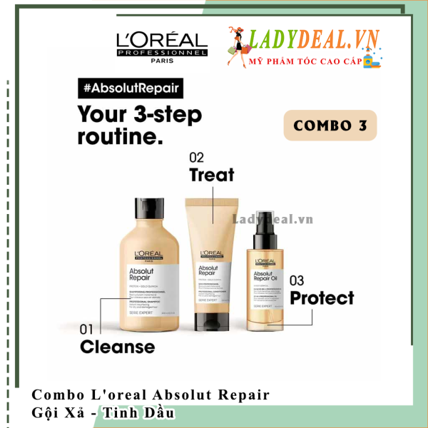 Combo Gội Xả Hấp Dầu L'oreal Absolut Repair Size Nhỏ