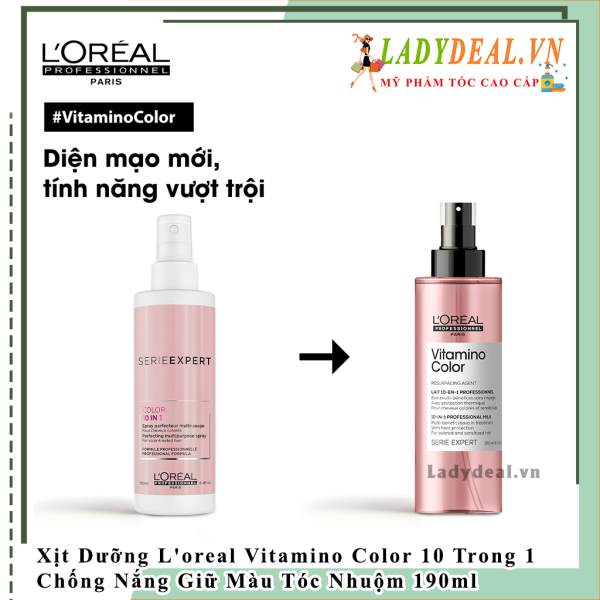 Xịt dưỡng l'oreal vitamino color 10 trong 1 chống nắng giữ màu tóc nhuộm 190ml