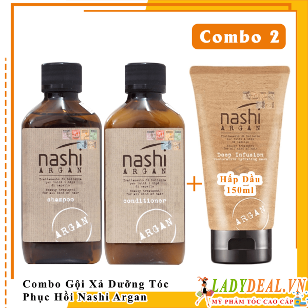 Combo Gội Xả Và Hấp Dầu Phục Hồi Tóc Hư Tổn Nashi Argan - Size Nhỏ