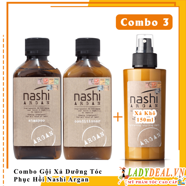 Combo Gội Xả Và Xả Khô Phục Hồi Tóc Hư Tổn Nashi Argan - Size Nhỏ