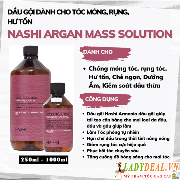 Dầu Gội Cho Tóc Mỏng, Làm Dày, Chống Rụng & Làm Khỏe Tóc Nashi Argan Mass Solution 250ml-1000ml