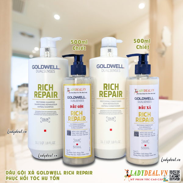 Cặp Gội Xả Phục Hồi Tóc Goldwell Rich Repair 1000ml