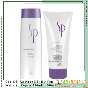 Cặp Gội Xả Phục Hồi Tóc Hư Tổn Wella Sp Repair 250ml - 200ml | Chính Hãng Ladydeal.vn