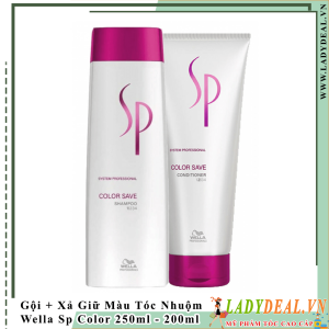 Cặp Gội Xả Giữ Màu Chăm Sóc Tóc Nhuộm Wella Sp Color Save 250ml - 200ml