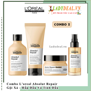 Combo Gội Xả Hấp Dầu Và Tinh Dầu Dưỡng Tóc L'oreal Absolut Repair Size Nhỏ