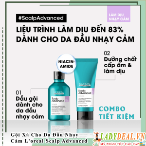 Cặp Gội Xả Chăm Sóc Da Đầu Nhạy Cảm L'oreal Scalp Advanced 200ml - 300ml