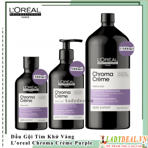 Gội Tím L'oreal Chroma Crème Purple Khử Ánh Sắc Vàng 300ml - 500ml - 1500ml